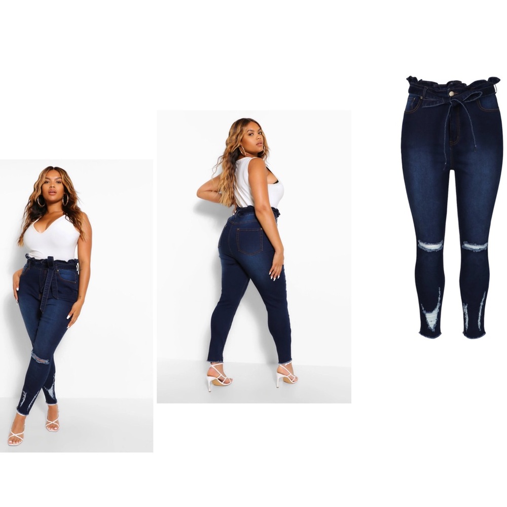 NWT BooHoo Belted Distressed Jeans US 20